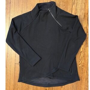 Athleta Womens Black Fleece Lined Asymmetrical Zip Pullover Sweatshirt Large